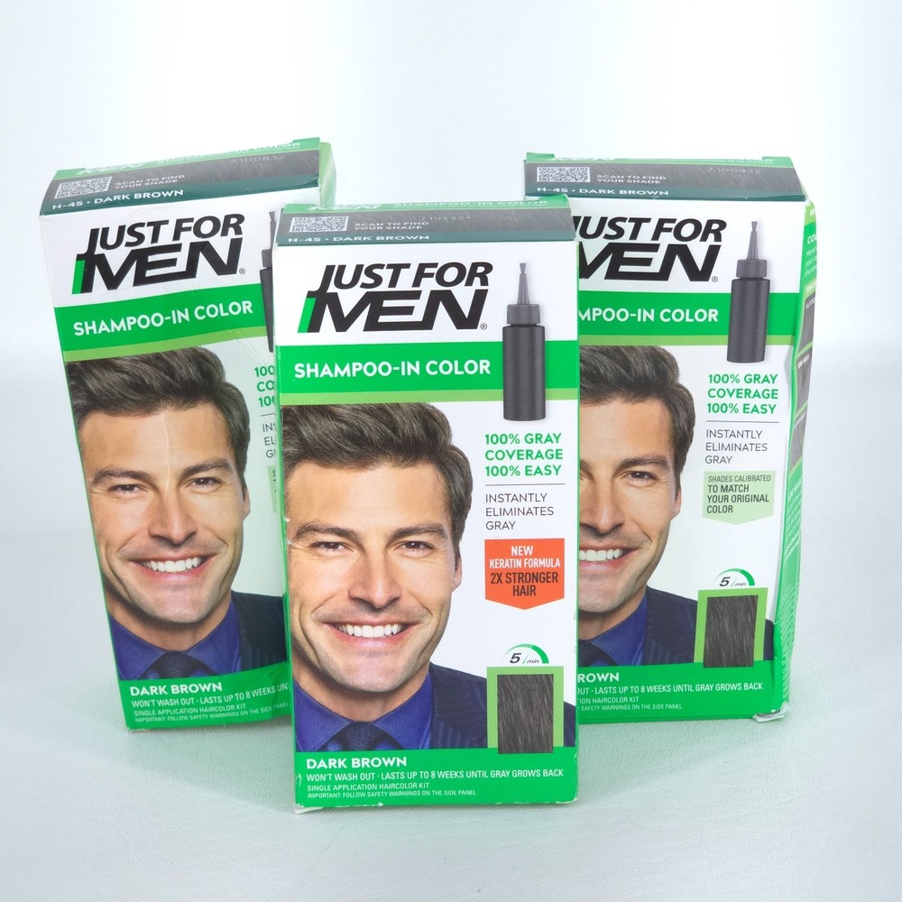 3x Just For Men Shampoo-In Color H-45 Dark Brown Hair Dye Coverage Deadstock NEW